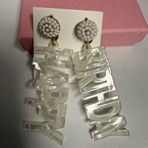 White and Gold Happy Birthday Earrings